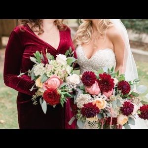 Custom Made Long Sleeve Velvet Maroon Wrap Dress